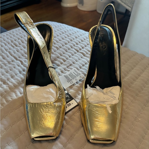 NWT Massimo Dutti gold square toe heel sandal 37 - Picture 3 of 9